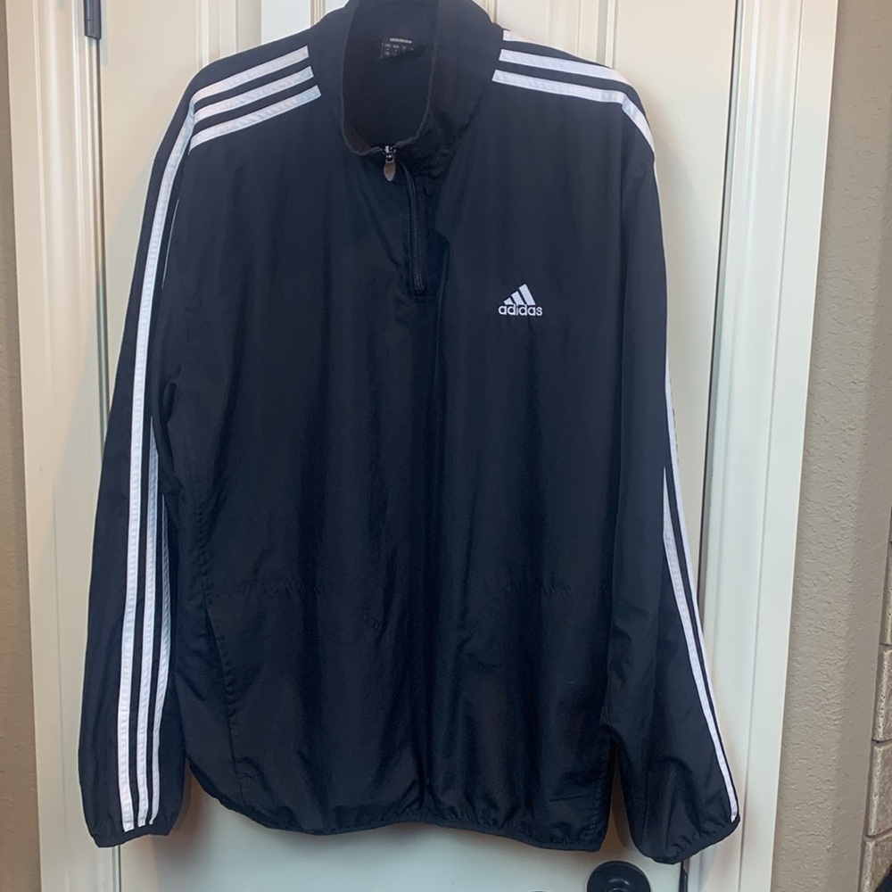 Adidas Black Quarter zip Pullover Windbreaker, Large
